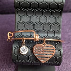USA Heart Charm Bracelet with Crystal Accent